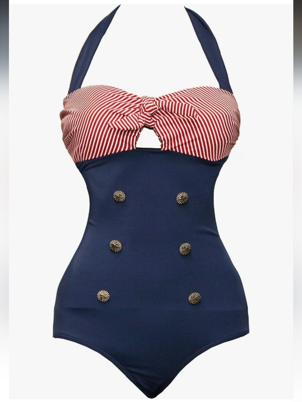 1950s Retro Vintage Push Up Monokini One Piece Swimsuit - Picture 2 of 16